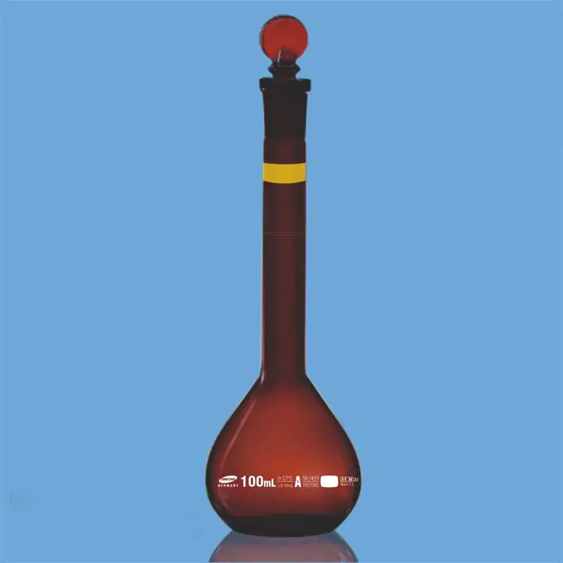 فلاسک حجمی 5000 میلی‌لیتر OMSONS کلاس A کد 58/15 رنک کهربایی